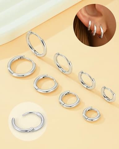 Supneer 4 Pairs Small Silver Hoop Earrings for Women Silver Hoops Men 18K Huggie Earrings Hypoallergenic Cartilage Mini Dainty Sleeper Jewelry Set 6mm 8mm 10mm 12mm - Image 6