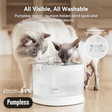 Cheerble Pumpless Cat Water Elfin Fountain, Wireless Pet Fountain Battery Operated, 2L/67oz E1+ Automatic Water Dispenser Cats & Dogs MagDrive™ Technology Stainless Steel Tray, No Cleaning Hassle - Image 2