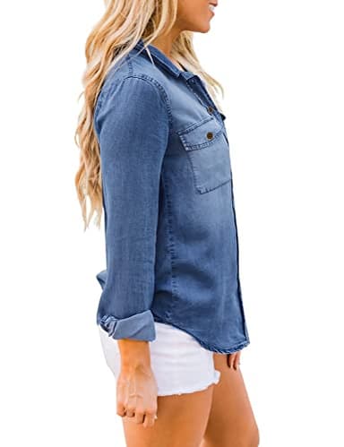 Luvamia Women's Deep Blue Denim Shirt, Relaxed Fit, Button-Down Collar, Long Sleeve, Size XL (16-18) - Image 5
