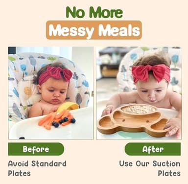 Bamboo Plates for Kids - Baby & Toddler Plates with Suction for Feeding & Weaning, Eco-Friendly Bear Design Promotes Self-Feeding, Ideal for Busy Moms & Dads, Sturdy & BPA-Free (Mint) - Image 7