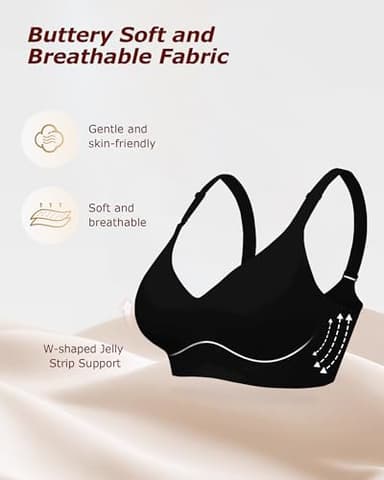 LUXMAY Wireless Bra Comfortable Seamless Bras for Women No Underwire Full Coverage Wirefree Bras with Support and Lift Black 34D - Image 4
