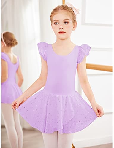 Arshiner Girls Ruffle Sleeve Ballet Dance Dress Tutu Skirted Leotard, 6-7 Years, Lilac - Image 2