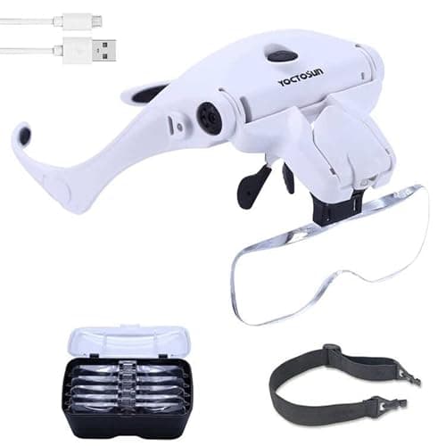 YOCTOSUN LED Head Magnifier, Rechargeable Hands Free Headband Magnifying Glasses with 2 Led, Professional Jeweler's Loupe Light Bracket and Headband are Interchangeable - Image 1