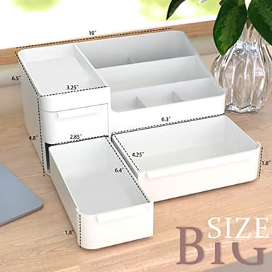 Makeup Organizer with Drawers, Countertop Organizer for Vanity, Bathroom and Bedroom Desk Cosmetics Display Case for Brushes, Lotions, Perfumes, Eyeshadow, Lipstick and Nail Polish, White - Image 6
