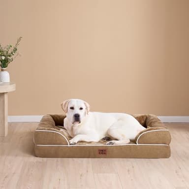 EHEYCIGA Orthopedic Dog Bed for Medium Dogs, Waterproof Memory Foam Medium Dog Beds with Sides, Non-Slip Bottom and Egg-Crate Foam Pet Couch Bed with Washable Removable Cover, Camel - Image 9
