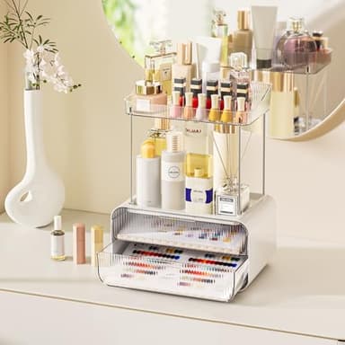 Delamu Bathroom Counter Organizer 2-Drawers 2-Tier Acrylic Makeup Organizer for Vanity Countertop, Skincare Perfume Storage, Easy Assembly, Ideal Gift for Women, Bath Linen Sets, Clear - Image 7