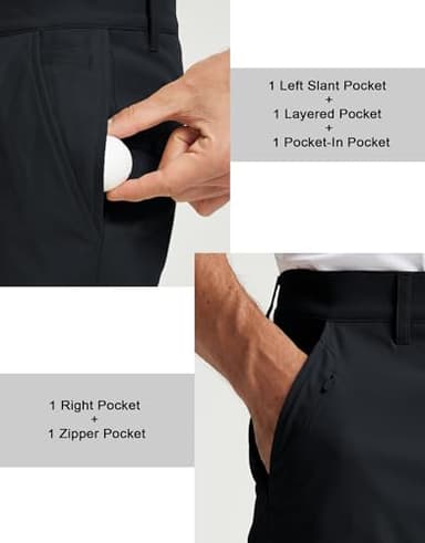 Rouen Mens Work Pants Pockets Slim Fit Stretch Waterproof Business Dress Pants Trouser Chino Casual Mens Golf Pants Black - Image 4