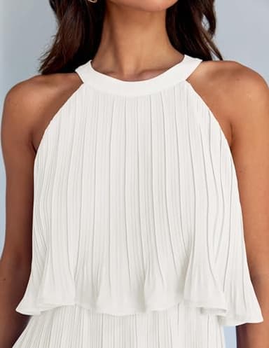 ZESICA Women's 2025 Summer Halter Dresses Sleeveless Ruffle Tiered Layered Chiffon Pleated A Line Swing Mini Dress,White,X-Large - Image 5