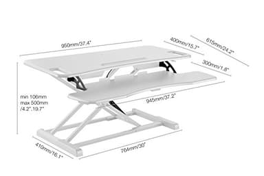TechOrbits Standing Desk Converter - 37 Inch Adjustable Sit to Stand Up Desk Workstation, MDF Wood, Ergonomic Desk Riser with Keyboard Tray, Desktop Riser for Home Office Computer Laptop, White 37" - Image 3