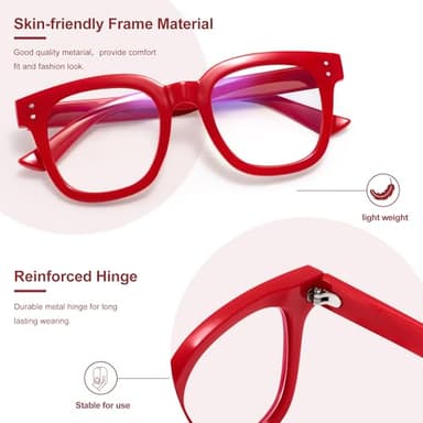 Madison Avenue Blue Light Blocking Glasses Oversized Fashion Blue Light Glasses for Women Anti Eyestrain & UV Protection Computer Eyeglasses (Red) - Image 5