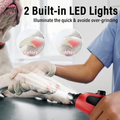 Casfuy Smart 6-Speed Dog Nail Grinder - 50% More Power Pet Nail Grinder with 2 LED Lights Quiet Rechargeable Electric Dog Nail Trimmers File Toenail Grinder for Large Medium Small Dogs & Cats (Red) - Image 5