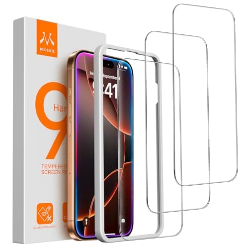 Mkeke 3 Pack Screen Protector for iPhone 16 Pro Max 6.9", [9H+ Tempered Glass] [Military-Grade Drop Protection][Easy Installation Frame] HD Clear, Anti-Scratch, Bubble Free - Image 1
