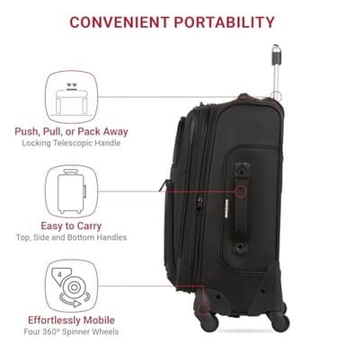 SwissGear Sion Softside Expandable Luggage – Carry-On Suitcase with 360 Degree Wheels & Retractable Handle – 21 Inch, Perfect for 1-3 Night Trips – Black - Image 2