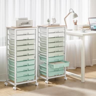 SYKIARIOL Rolling Cart with Drawers,10 Drawer Rolling Cart,Storage Cart,Utility Cart,Teacher Cart for Classroom Storage,Craft Cart with Wheels and Wooden Tabletop,Green - Image 8