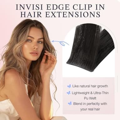 DOORES Human Hair Clip in Extensions 18 Inch 130g 7pcs, Invisi Edge Seamless Real Human Clip in Hair Extensions Invisible Remy Virgin Clipins Straight Skin Weft Thickening, 1B Natural Black - Image 6