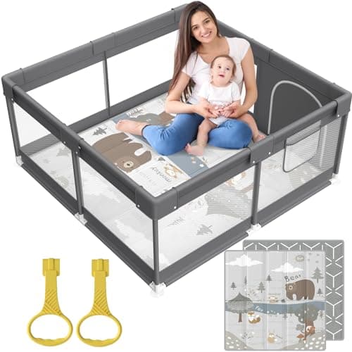 Fodoss Baby Playpen with Mat, Small Play Pen(47x47inch), for Babies and Toddlers, Pen Apartment, Yard Baby, Fence Area Playyard Activity Center (Dark Gray) - Image 1