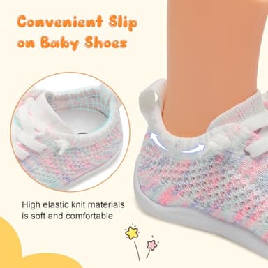 JIASUQI Toddler Shoes for Boys Girls Socks Shoes for Infant Baby Slip on Colorful White 12-18 Months - Image 3