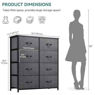 YITAHOME Dresser for Bedroom, Fabric Dresser with 8 Drawers, Tall Chest of Drawers for Closet - Image 3