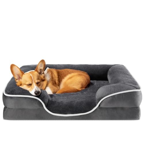 DUMOS Orthopedic Dog Bed for Medium Size Dogs, Supportive Memory Foam Dog Sofa with Washable Removable Cover Non-Slip Base Waterproof Pet Couch Bed, Grey, 28" L x 23" W x 6.5" Th - Image 1