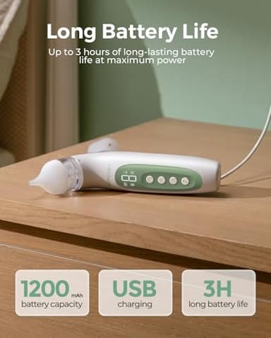 Momcozy BreezyClear™ 2-in-1 Electric Nasal Aspirator for Baby with Spray, 65kPa Hospital-Grade Suction, 4 Adjustable Levels, Quiet & Portable Nose Cleaner with Soothing Light & Music - Image 8