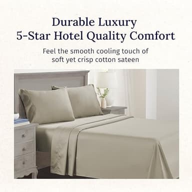 California Design Den Luxury Twin Sheet Set - 100% Cotton, 600 Thread Count Deep Pocket Twin Sheets, Soft Hotel-Quality Bedding with Sateen Weave (Cool Taupe) - Image 3