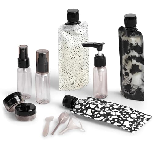 Kitsch 11 PCS Travel Bottles for Toiletries – Travel Essentials Kit for Shampoo, Conditioner, Lotion & More - TSA Approved Travel Bottles, Leak-Proof Refillable Travel Size Containers - Black & Ivory - Image 1