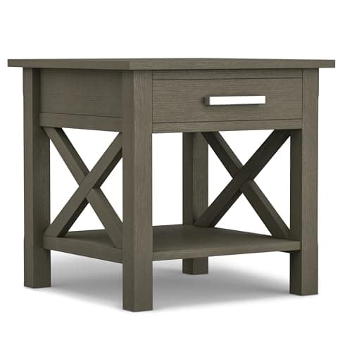 SIMPLIHOME Kitchener SOLID WOOD 21 inch Wide Square Contemporary End Side Table in Farmhouse Grey for the Living Room and Bedroom - Image 1
