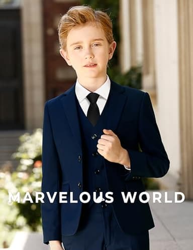 Marvelous World Boys Navy Slim Fit Suits Set Formal Suits 3-Piece Size 18 Suits for Kids Toddler Tuxedos Dresswear Ring Bearer Outfit Boys Wedding Suits Dress Clothes Teen Youth Adjustable Waist - Image 3