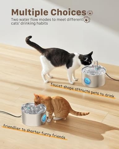 Cat Water Fountain Stainless Steel: 74oz/2.2L Cat Fountain for Drinking - Pet Water Fountain for Cats Inside - Quiet Cats Water Bowl Dispenser - Kitty Drinking Fountains - for Pets& Small Animals - Image 6