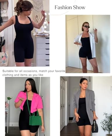Popilush Rompers for Women Built-in Bra Square Neck Shorts Jumpsuits Bodycon Shapewear Bodysuits Summer Outfits Black - Image 2
