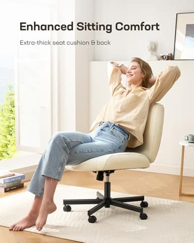 Marsail Criss Cross Chair with Wheels, Scratch-Resistant PVC Leather Cross Legged Office Chair, Wide Mid-Back Comfy Armless Desk Chair, Height Adjustable - Image 4