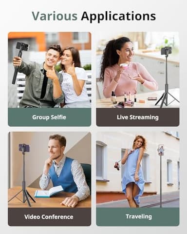 Sensyne 68" Phone Tripod & Selfie Stick, Lightweight All in One Phone Tripod Integrated with Wireless Remote Compatible with All Cell Phones for Selfie/Video Recording/Photo/Live Stream/Vlog（Black） - Image 2