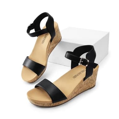 DREAM PAIRS Women's Open Toe Buckle Ankle Strap Platform Wedge Sandals Women 2025,Size 8,Black/Pu,NINI-8 - Image 5