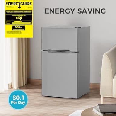COWSAR 3.2 Cu.Ft Mini Fridge with Freezer, Double Door Compact Mini Fridge for Bedroom, Adjustable Thermostat, Energy-efficient Low Noise Small Refrigerator For Dorm, Office, Bar, RV, Bedroom - Image 5