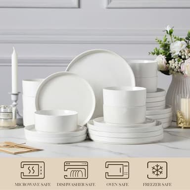 MALACASA 24 Pieces Porcelain Dinnerware Set, Modern White Dish Set for 8, Premium Serving Plates and Bowls Sets, Chip and Scratch Resistant Dishware Sets Kitchen Dishes Dining Ware Set, Series LEAH - Image 4