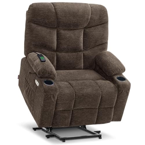 MCombo Oversized Power Lift Recliner Chair with Extended Footrest for Elderly People, Fabric R7289 (Brown, Medium-Oversize) - Image 1