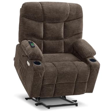 MCombo Oversized Power Lift Recliner Chair with Extended Footrest for Elderly People, Fabric R7289 (Brown, Medium-Oversize) - Image 1