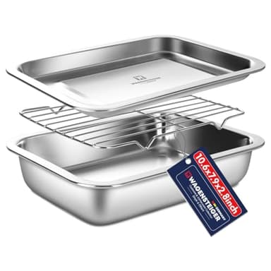 Stainless Steel Food Prep Container with Rack & Lid (Tray), 2.4Quarts, Catering Pans, Restaurant Pans, Buffet Party Pan, Roasting Pan with Rack, Bakeware Roaster, Oven Casserole (1305 / No5) - Image 1