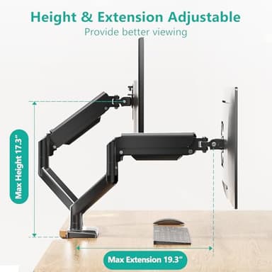 WALI Dual Monitor Stand for 17-32 inch Computer Screens, Dual Monitor Arms for 2 Monitors Holds up to 22 lbs, Height Adjustable Gas Spring Dual Monitors Mount, VESA 75x75/100x100mm (GSMP002N), Black - Image 4