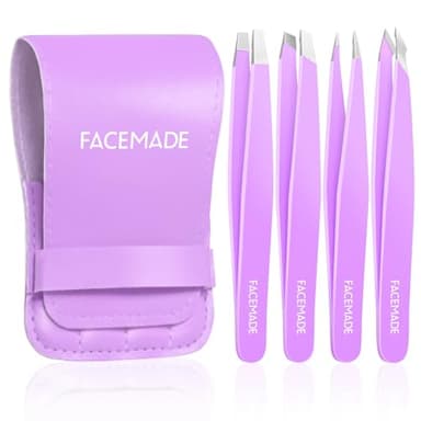 FACEMADE 4 Pack Tweezers Set - Professional Stainless Steel for Men and Women, Precision Eyebrow Facial Hair, Chin, Ingrown Hair Removal (Purple) (T4) - Image 1