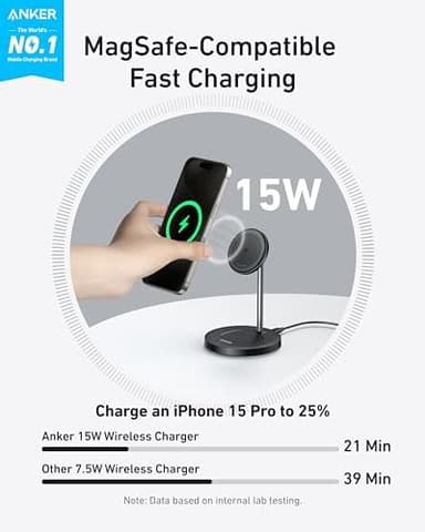 Anker MagSafe Compatible MagGo Charger Stand, iPhone 17 Wireless Charger, 2-in-1 Charging Station, Qi2 Certified 15W Fast Charging, for iPhone 17/16/15/14/13/12, AirPods Pro (Black, No Adapter - Image 4