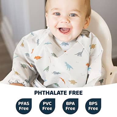 Tiny Twinkle Mess Proof Baby Bib,Waterproof Smock Baby Bib for Eating,Machine Washable Long Sleeve Bib,Baby Led Weaning,Toddler Bib,BLW Supplies(Dinosaur, Small 6-24 Months) - Image 7
