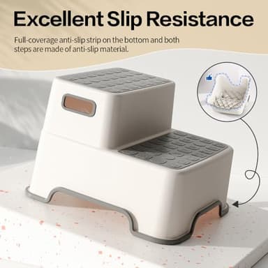 ZLMHYYM Toddler Step Stool for Bathroom Sink, 2 Pack Step Stool for Kids, Plastic Potty Training Toilet Stepping Stools, Child and Baby Lightweight&No-Slip Two Step Stools for Kitchen(Off-White/Gray) - Image 3