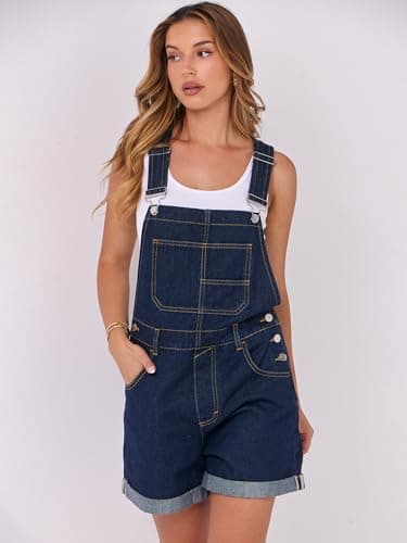ANRABESS Overalls for Women Denim Shorts Overalls 2025 Summer Casual Loose Fit Adjustable Rompers Jean jumpsuit Bib Shortalls Washed Nightfall Blue X-Small - Image 4