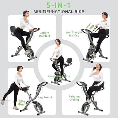 BARWING Stationary Exercise Bike for Home Workout, 5 IN 1 Foldable Indoor Cycling Bike for Seniors, 350LB Capacity, 16-Level Magnetic Resistance, Seat Backrest Adjustments - Image 3