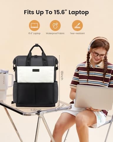 LOVEVOOK Laptop Backpack for Women, 15.6 Inch Teacher Backpack for Work Travel for School College Bookbag for Teen Girls Waterproof Computer Bag Purse Nurse Business, Black-Beige-Grey - Image 4