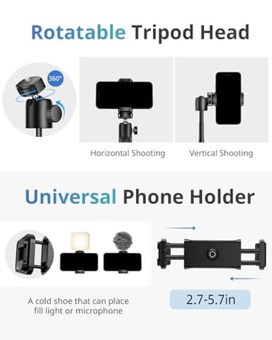 UBeesize Extendable Phone Tripod, Flexible Tripods with Remote, 3 in 1 Selfie Stick with Gopro Mount, iPhone Stand for Recording, Volgging, Live Streaming Fit for Cell Phones, Canon Sony Cameras - Image 5