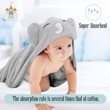 Cute Castle 2 Pack Hooded Baby Towel Rayon Made from Bamboo and 8 Washcloths - Lovely Elephant, Happy Bird - Image 5