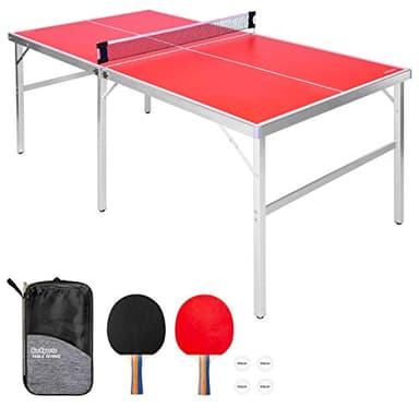 GoSports 6 ft x 3 ft Mid-Size Table Tennis Game Set - Indoor/Outdoor Portable Table Tennis Game with Net, 2 Table Tennis Paddles and 4 Balls - Image 1