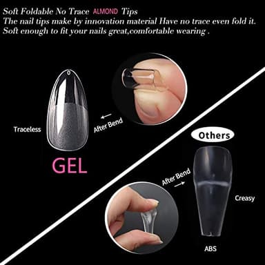 UNA GELLA Almond Gel Nail Tips, 504PCS Pre Etched Clear Fake Nails Tips Medium Almond Shape - 12 Sizes Full Cover Soft Acrylic Press On Nail Extensions No C Curve Gift for Diy at Home - Image 5